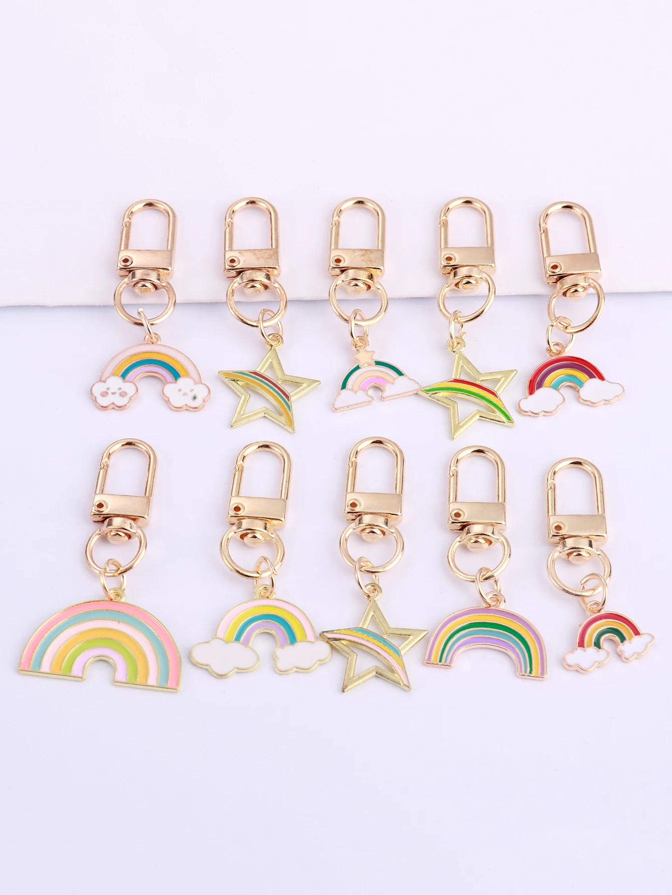 10 قطعة سبائك الموضة قوس قزح ستار المفاتيح لطيف حلقة رئيسية معدنية الديكور محفظة حقيبة الظهر اكسسوارات حفلة عيد ميلاد هدية