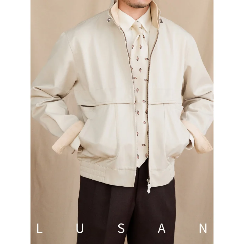 

Осенне-зимняя замшевая повседневная куртка с воротником-стойкой, в итальянском стиле, с цветовыми блоками, легкая, роскошная, для города, приталенная, модная мужская модель