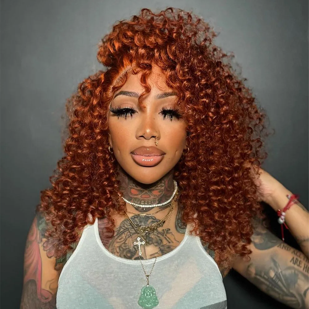 Linhua Ginger Orange #350 Colored Jerry Curly 5x5 Lace Wig Preplucked 13x4 Transparent Lace Wigs Remy 13x6 Lace Frontal Wig