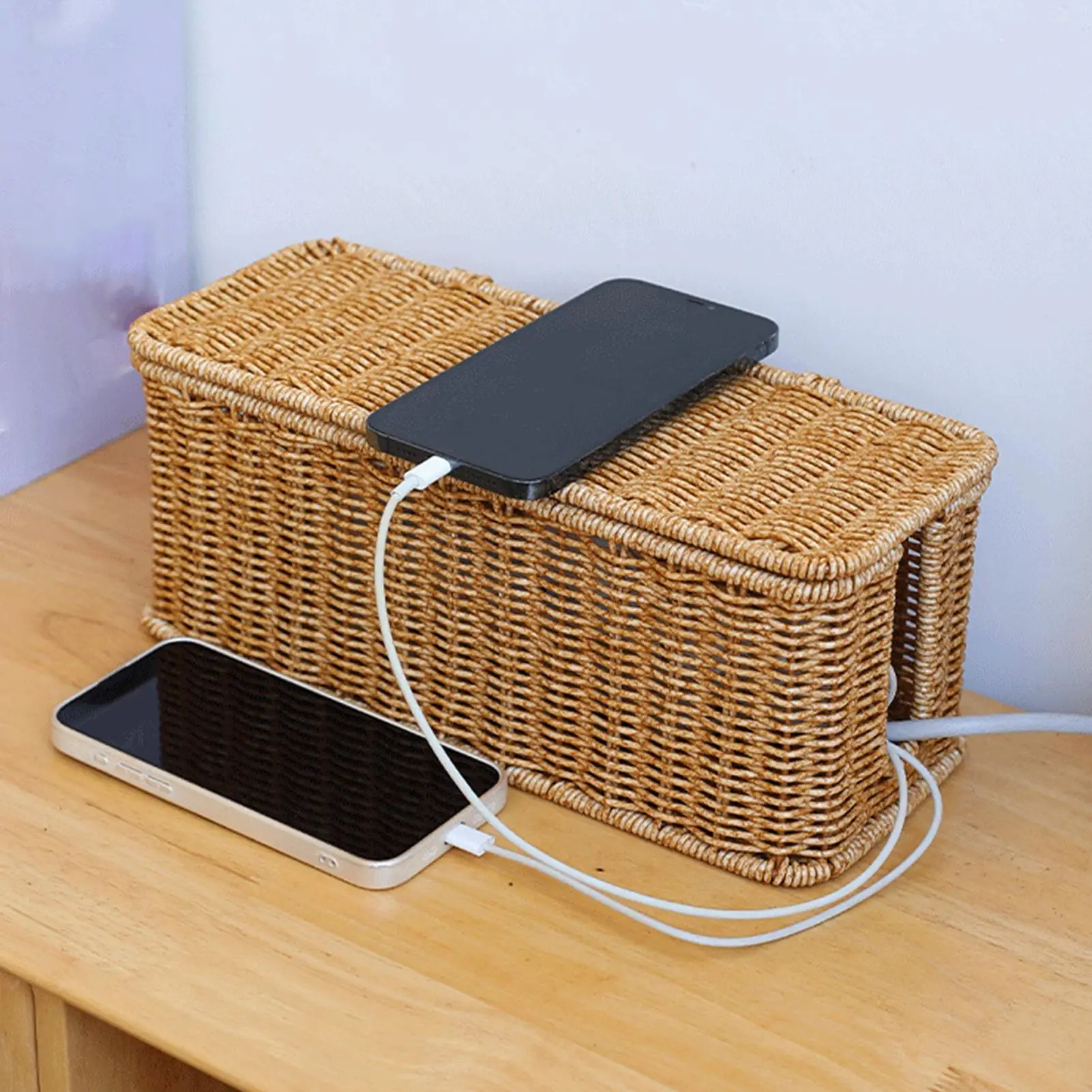 تقليد الروطان منظم الكابلات صندوق مكتب عمل مقبس الشاحن خط الشبكة تخزين فتح فتحات الحبال صندوق مخفي