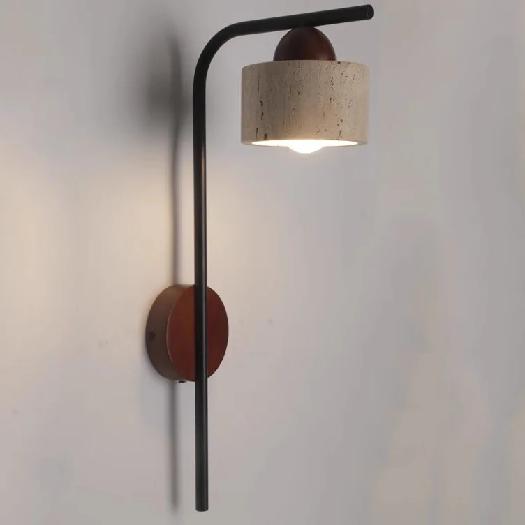 

Japanese Creamy & Nordic Wabi-Sabi Travertine LED Wall Lamp - for Bedroom Bedside & Living Room Background Wall