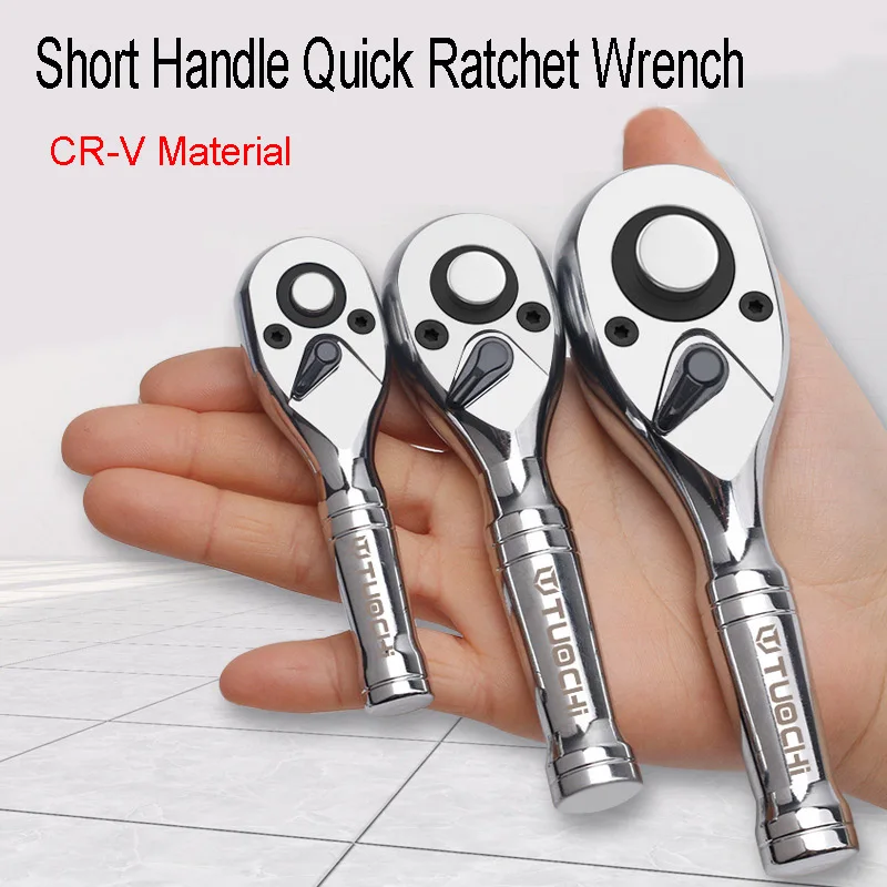 

72 Teeth Quick Socket Mini Ratchet Wrench Spanner 1/4 3/8 1/2 Big Medium and Small Fly Two-way Horns Short Handle Repair Tool