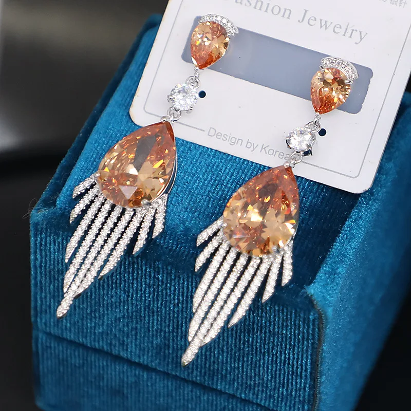 Bilincolor Micro Set Zircon Champagne Drop Pendant Earrings for Christmas Gift