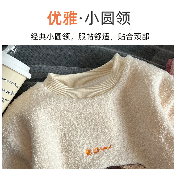 2026 Herbst Winter Baby Jungen Mädchen Fleece-Pyjama-Sets Kinder Niedliche Cartoon-Stickerei Langarm-Oberteil+Hose Kinder Warme Schlafkleidung – Detail 3