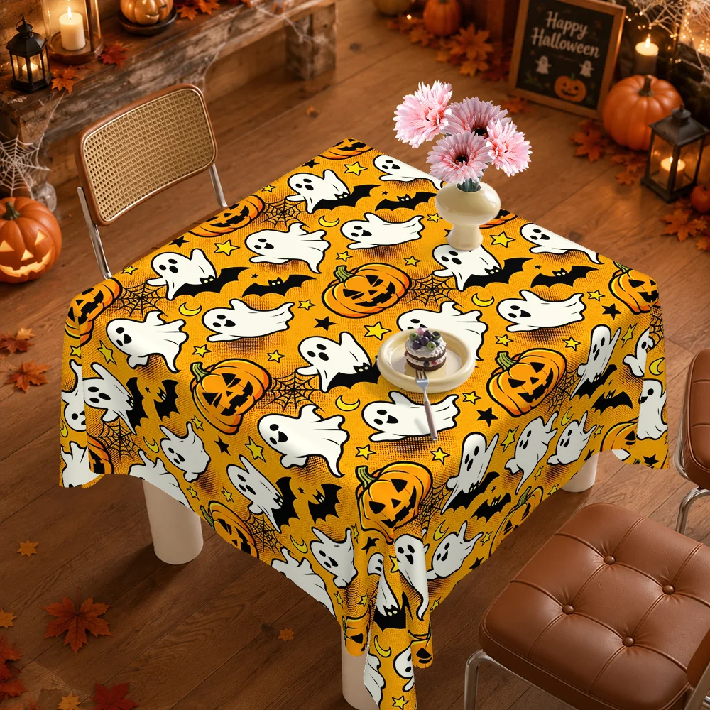 One Halloween pumpkin and ghost pattern tablecloth, suitable for theme restaurant decoration and party catering.zyc
