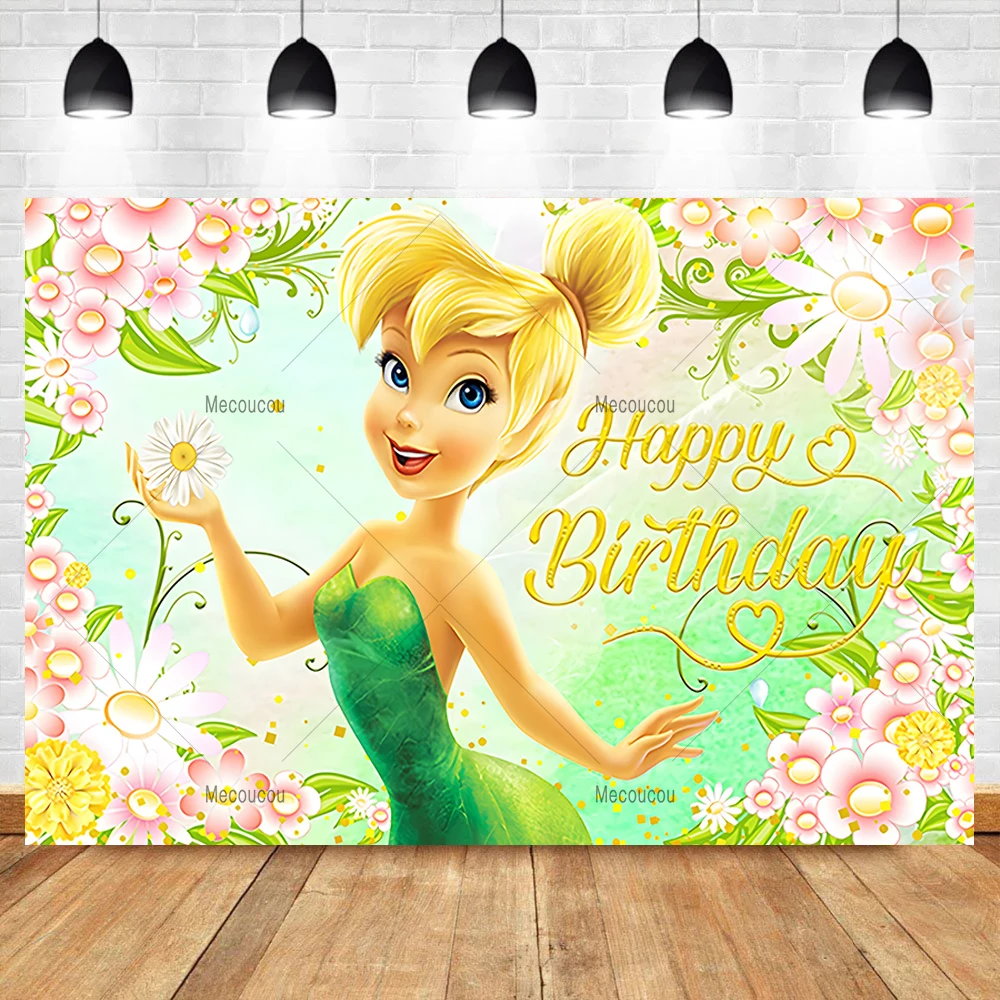 Disney Wonderland Tinkerbell Green Backdrop Custom Kids Birthday Party Banner Decoration Baby Shower Photography Background Prop