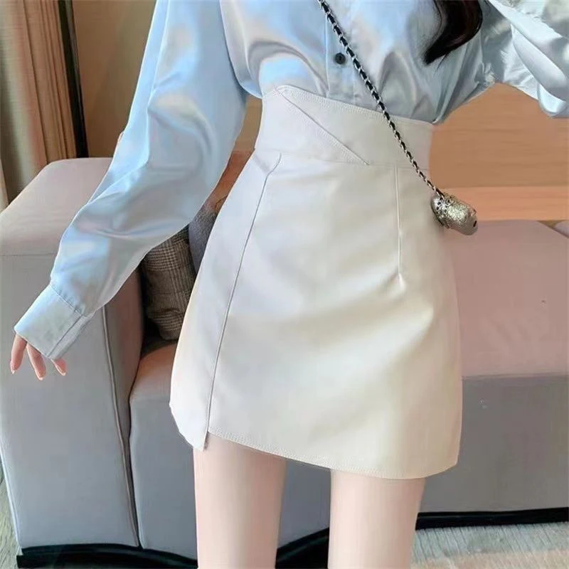 Coreano elegante cintura alta saia de couro feminino preto sexy bodycon mini saia uma linha harajuku y2k magro casual moda saia
