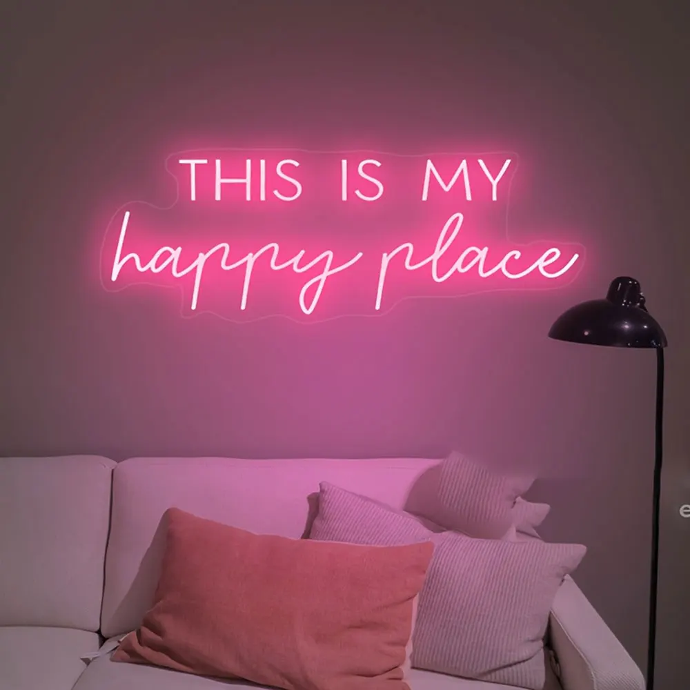 

This Is Our Happy Place на заказ Неоновая вывеска с надписью Настенный декор Светильники Свадебная вечеринка Комната с регулируемой яркостью Лампа для спальни Бар Клуб