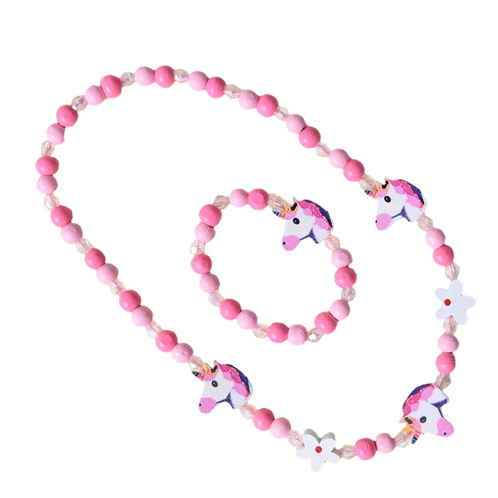 2Pcs Kids Beaded Necklace Bracelet Set DIY Jewelry for Girls Birthday Party Dress Up Gift Accessory - view 5