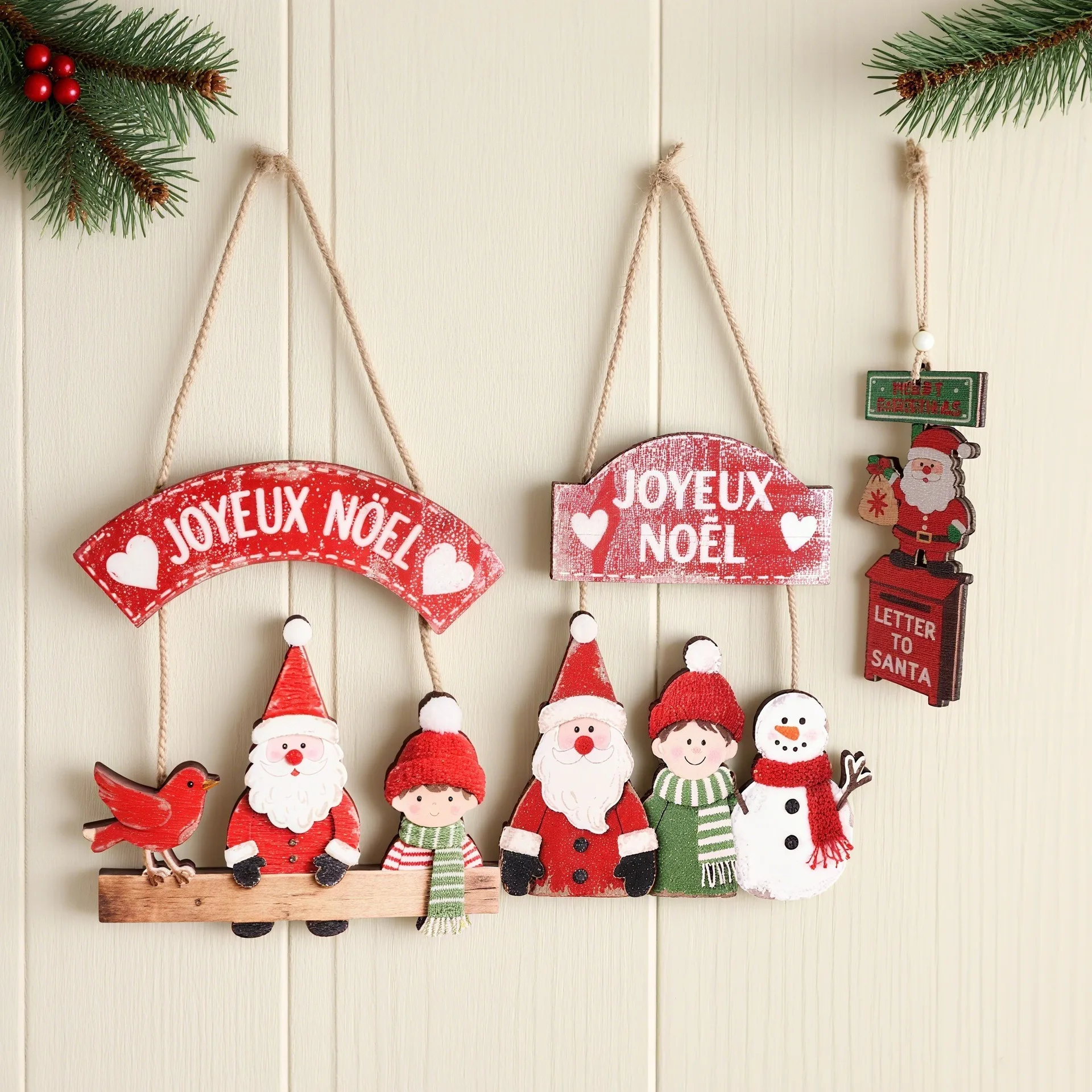 

Christmas Door Hanging Pendant Xmas Wooden Banner Drop Ornaments Santa Claus Snowman Navidad Natal New Year Decorations Gifts