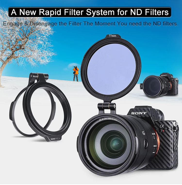 Adattatore UURig Flip RFS ND Filter accessorio per fotocamera DSLR a sgancio rapido staffa per interruttore rapido per obiettivo DSLR 49/58/67/72/77/82mm