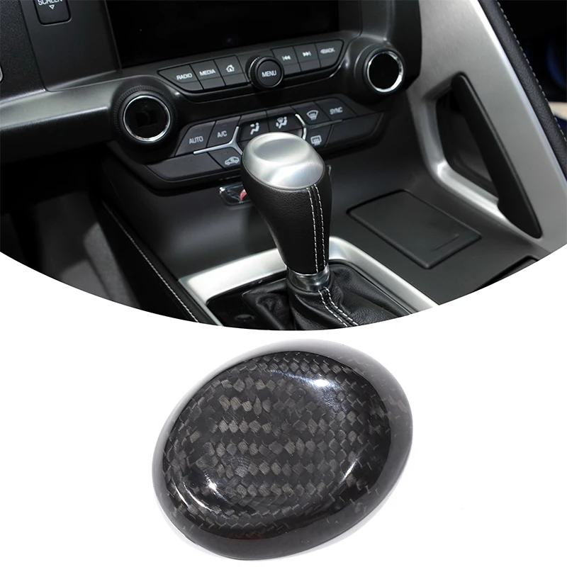 

For Chevrolet Corvette C7 2014-2019 Real Dry Carbon Fiber Gloss Black Color Add On Style Gear Shifter Cover Sticker 1Pcs
