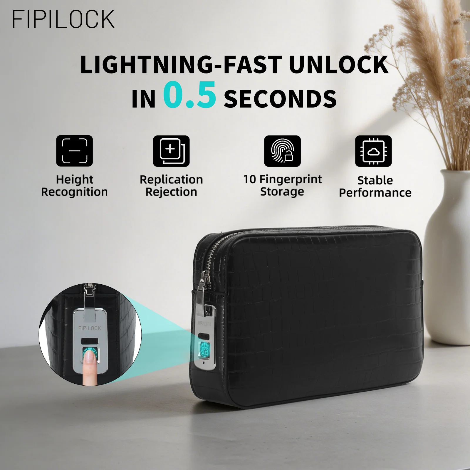 FIPILOCK Clutch Purses Bags Woman for Men Handbags with Smart Fingerprint Unlock Credit Card Holder Mobile Phone Wristlet Bag view 4