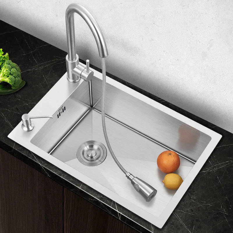 Kitchen side-mounted vegetable sink Household 304 stainless steel basin Horizontal narrow and long pool Taichung