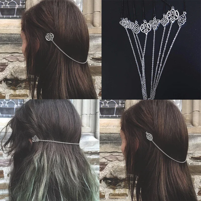 

Nordic Mythology Hairpins Nordic Rune Long Chain Headpiece Simple Knot Irish Knot Amulet Hairstyle Tool Hair Pins