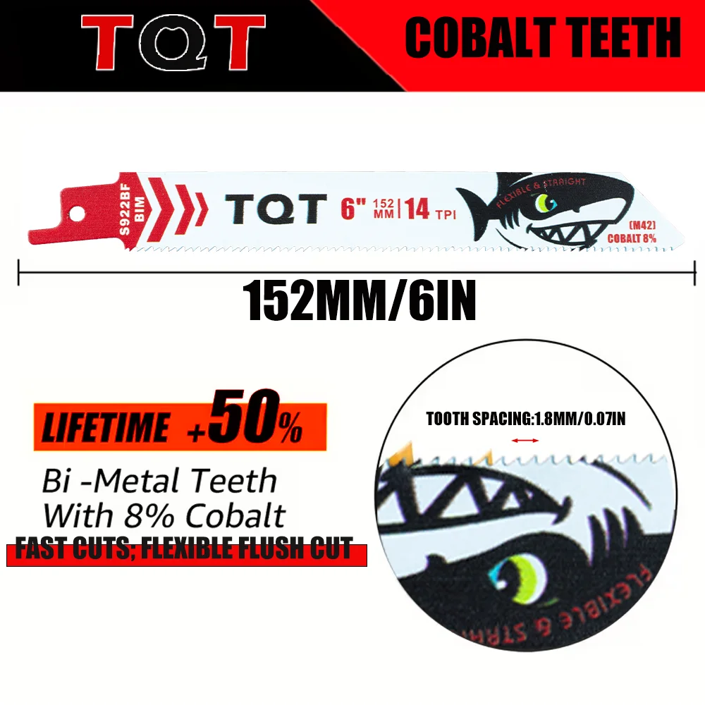 5Pcs 6-Inch 14Tpi Flexible Duty Metal Cutting Reciprocating Saw Blades, for Fast Straight Cutting of Metal, Solid Pipes, Profiles