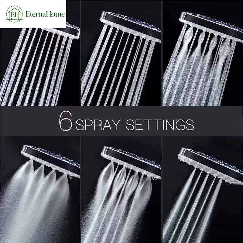6 Spray Modes Square High Pressure Handheld Shower Head, Lever Control Pressure Boosting Showerhead