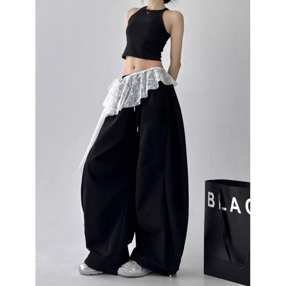 

Jeans Pants Decor Embroidered Flower Lace Mini Skirt See Through Irregular Ruched Skirts Harajuku High Waist Butt Curtain