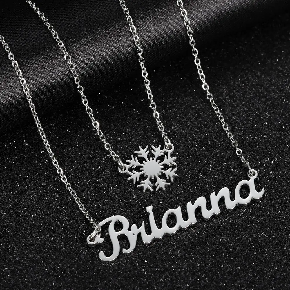 

MYDIY Personalized Name Pendant Stainless Steel Necklace for Women Custom Snowflake Nameplate Necklaces Christmas New Year Gift