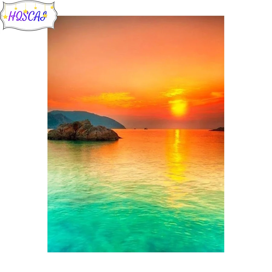 

Алмазная живопись 5D «сделай сам», картина с закатом, морским холмом, полная круглая квадратная мозаика, искусство, украшение для дома, морской пейзаж