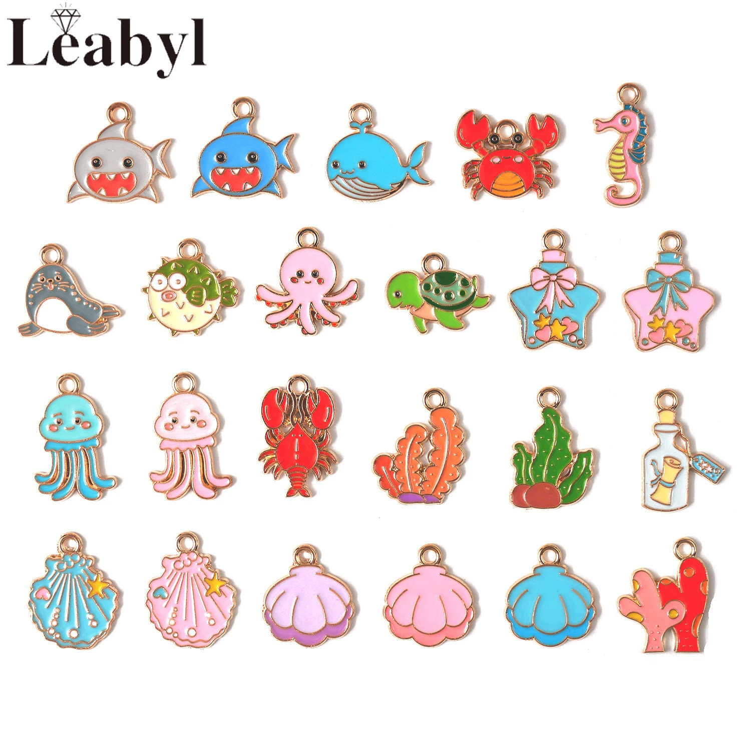 

Colorful Enamel Ocean Shark Dolphin Seahourse Starfish Crab Octopus Lobster Bead Pendant for DIY Bracelet Keychain Necklace
