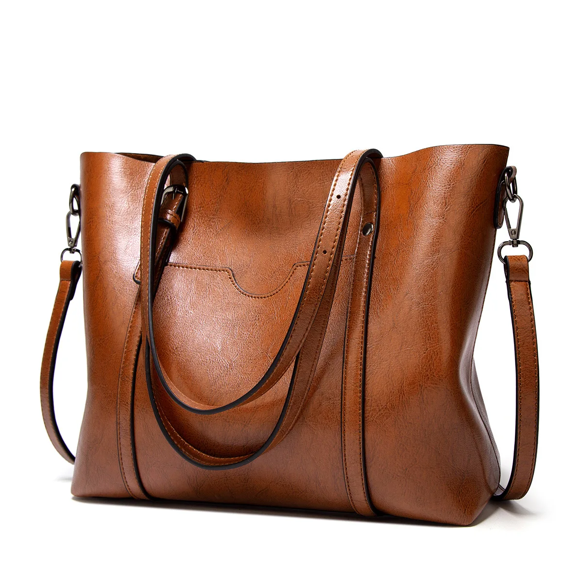 

PU leather retro tote bag with multiple compartments and multi-functional women's commuting single-shoulder bag