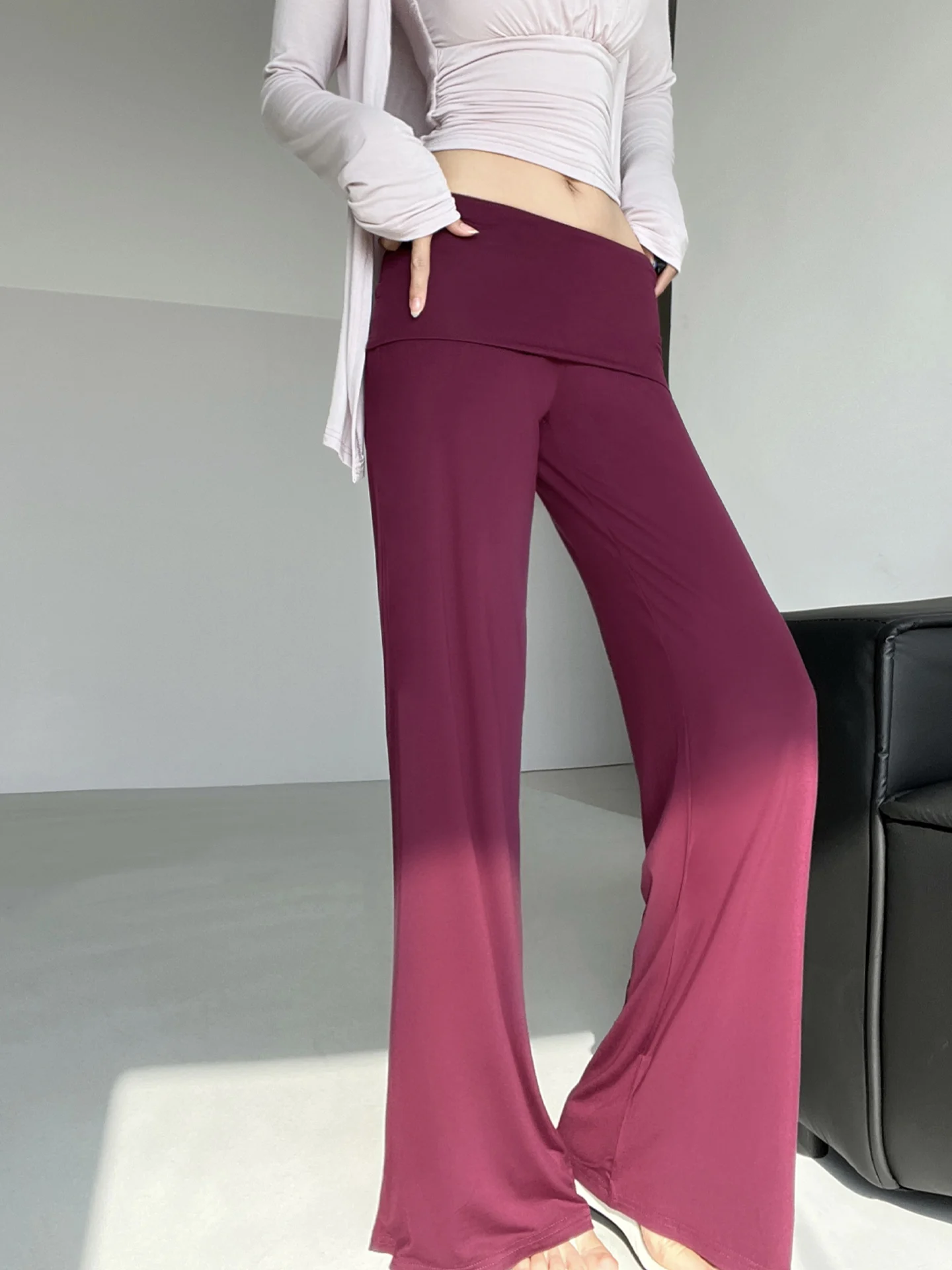 سراويل يوجا محبوكة مريحة للغاية وخصر منخفض وواسعة الساق للنساء لربيع وصيف سراويل رياضية غير رسمية #1