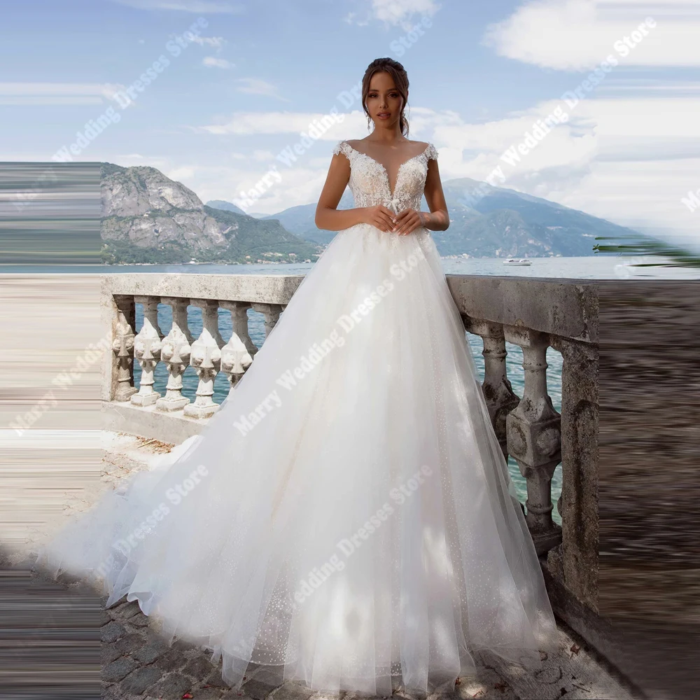 

Fascinating Women Wedding Dresses Elegant V-Neck A-Line Bridal Gowns Mopping Length Backless Banquet Robes De Mariée Customized