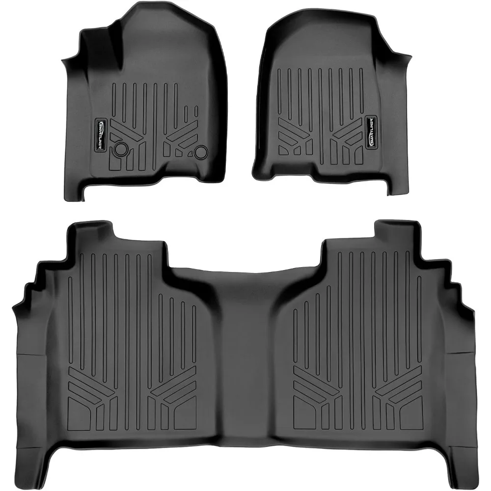 

Floor Mats 2 Row Liner Set Black Compatible with 2019-2022 1500 Silverado/Sierra Crew Cab - 2020-2022 2500/3500 HD Crew Cab