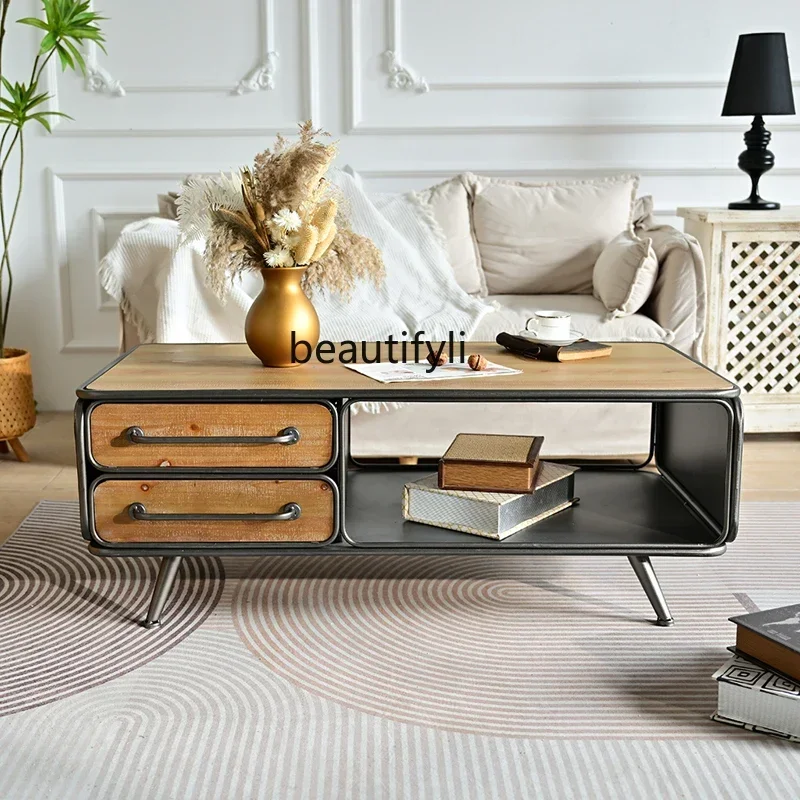 

yj9 retro wrought iron industrial style floor-to-ceiling French coffee table TV cabinet small apartment hotel homestay decoratio