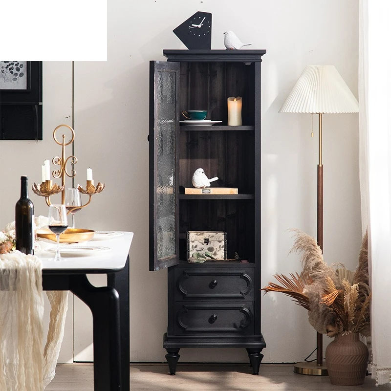 American rural corridor ultra-thin black aisle cabinet multi-layer storage wine cabinet small apartment household kitchen vertic