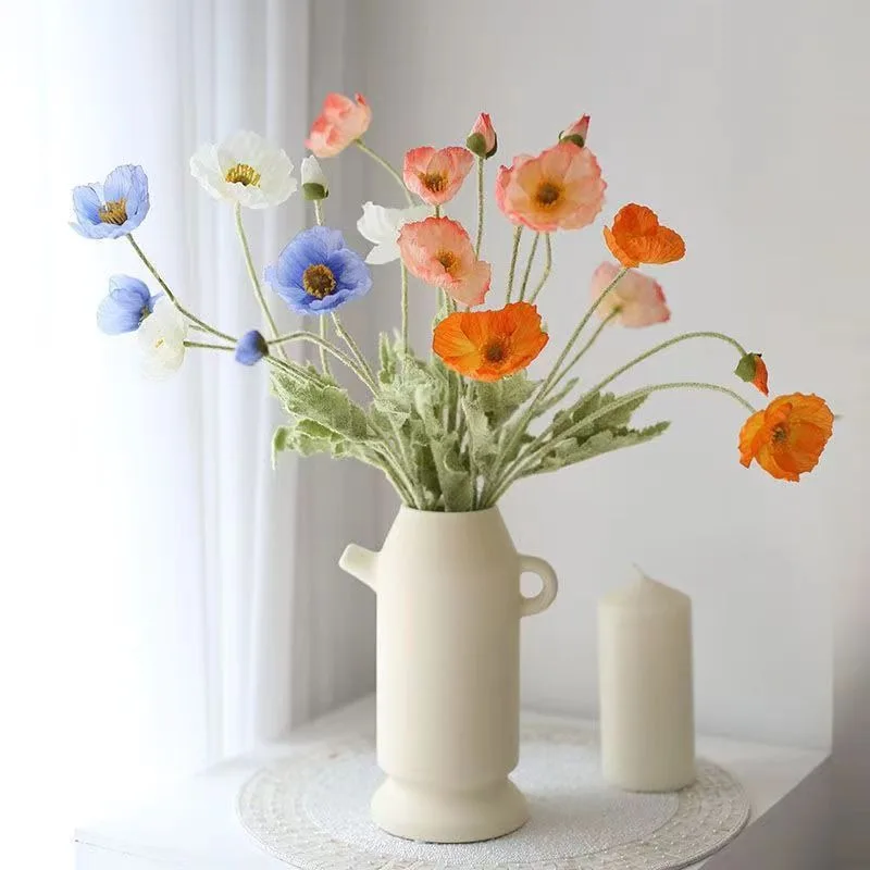 60cm Artificial Flowers Fake Poppy Silk Flowers for Housewarming Garden Table Wedding Party Bridal Bouquet Decor