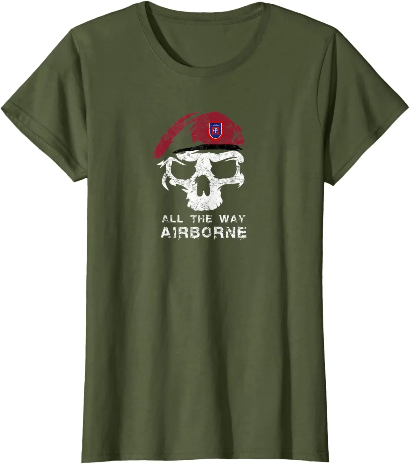 Army 82nd Airborne All The Way Skull Beret Men T-Shirt Short Sleeve Casual 100% Cotton O-Neck Harajuku T Shirt