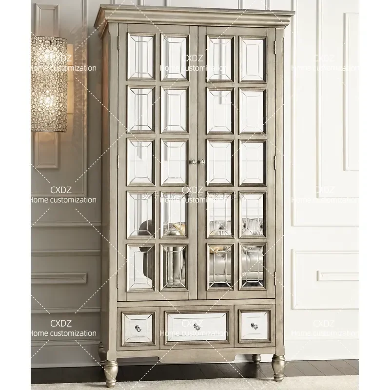 High End Custom Solid Wood Bedroom Wardrobe Classical Light Luxury Two Door Closet Furniture