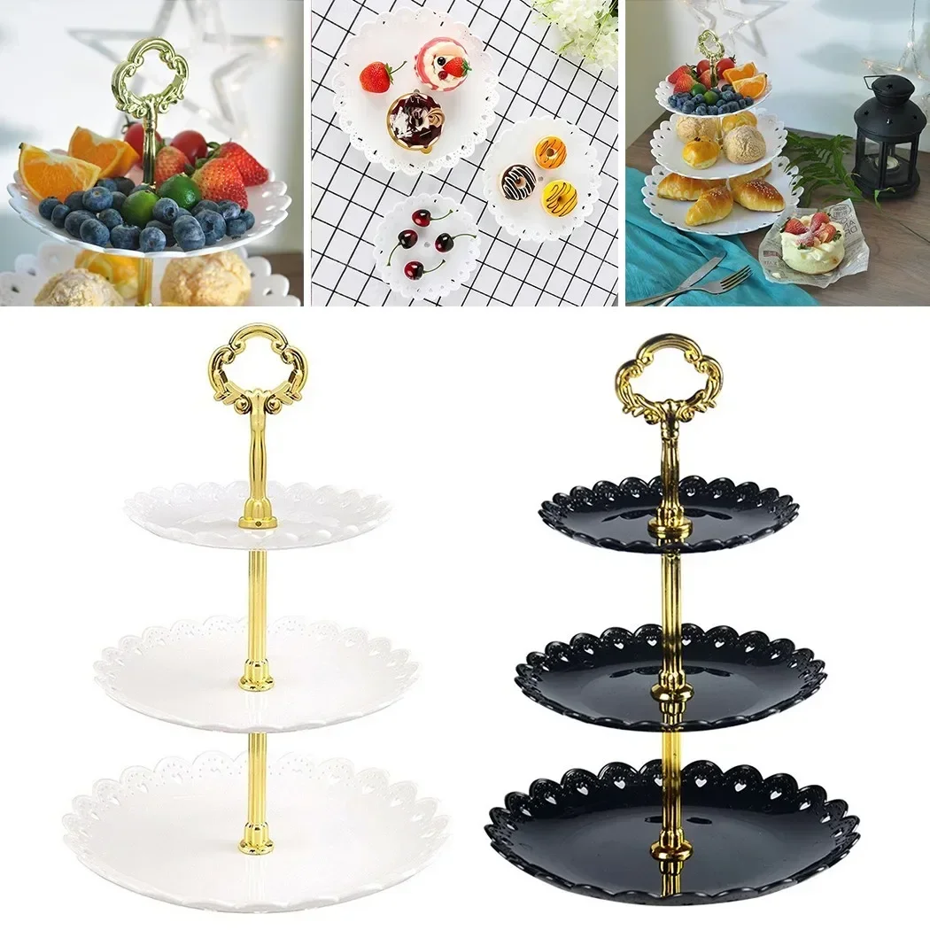 

1PC 3 Layer European Dessert Table Fruit Tray Three Layer Cake Stand Rack Wedding Party Candy Plastic Dry Wedding Party House