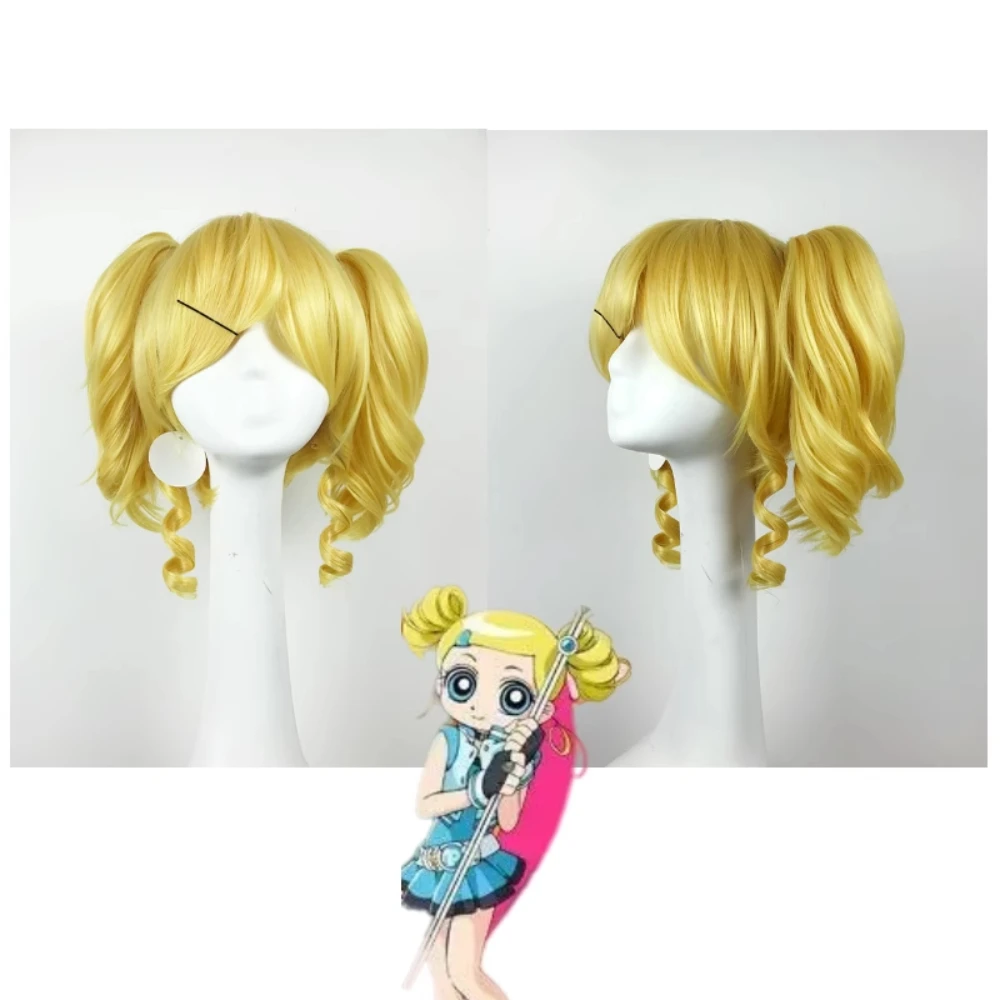 

Bubbles Cosplay Wig Light Yellow Short Hair Twin Tails Synthetic Fiber