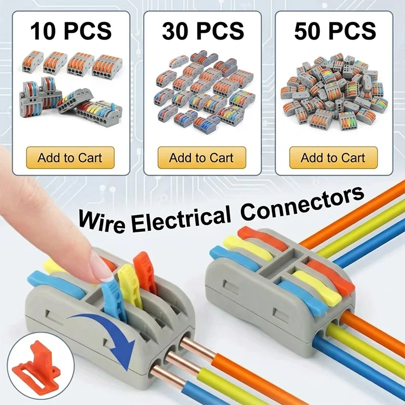 Lever Cable Connector SPL PCT Terminal Block Inline Splice Multi Port or Mounting Clip Options Gray Housing 10 30 50PCS Packs