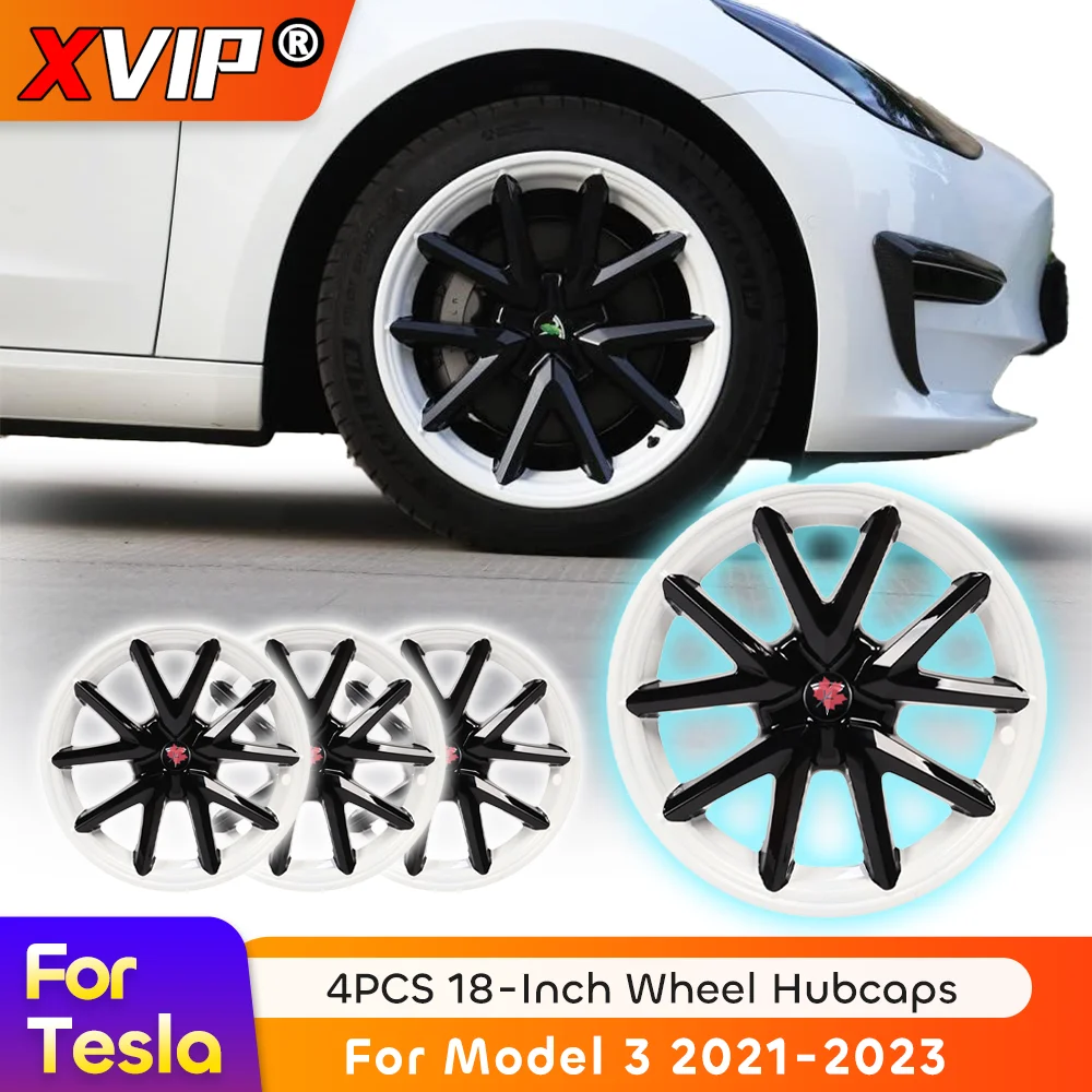 XVIP Sport Style 4PCS HubCap 18\'\' For Tesla Model3 2021-23 Replacement Automobile Rim Cover Wheel Cover Glossy Matte White Black