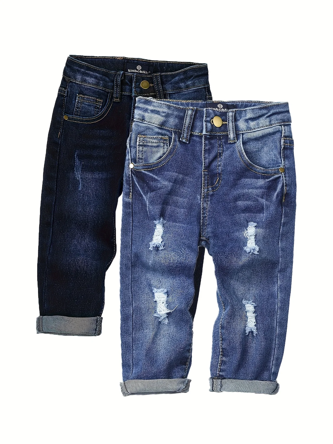 

2pcs Boys' Versatile Slim Fit Jeans Fashion Classic Denim Pants Casual Kid Clothing for Spring & Fall