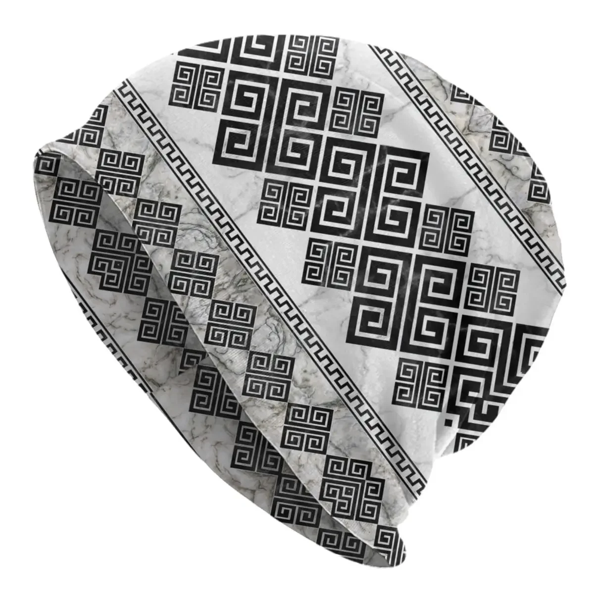 Greek Key Meander Beanie Cap Unisex Winter Warm Bonnet Femme Knit Hats Outdoor Black and White Marble Skullies Beanies 