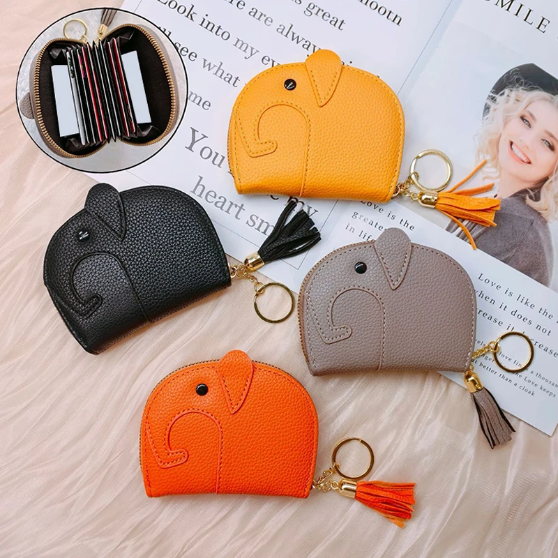 

PU Leather Lichee Pattern Cartoon Elephant Head Change Card Bag Money Bag Women Coin Purse Key Ring Zipper Storage Bags