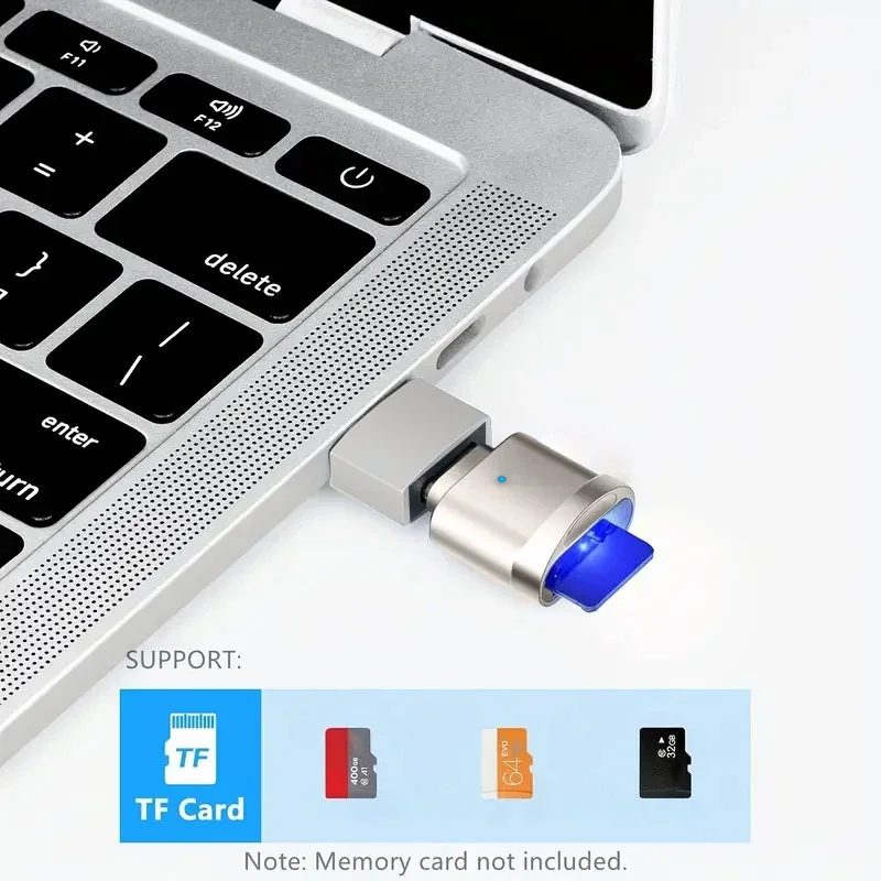 Typ-C-TF-Leser mit Gehäuse aus Zinklegierung, SD-Kartenleser mit USB-C-zu-USB-Adapter, geeignet für Laptop, MacBook, Samsung Galaxy – Detail 5