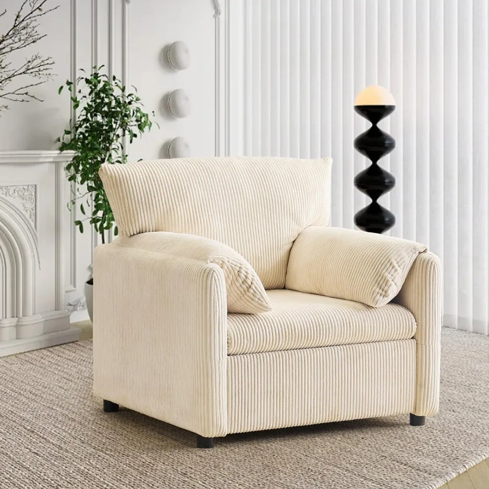 

Corduroy Single Sofa Chair Modern Upholstered Accent Chair for Reading Comfy Living Room Chairs with Side Pocket Oversized Armch