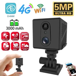 5MP 4G SIM Card Mini Camera Indoor Night Vision Surveillance Security Monitoring Rechargeable 3000 mAh Battery Powered Home Cam