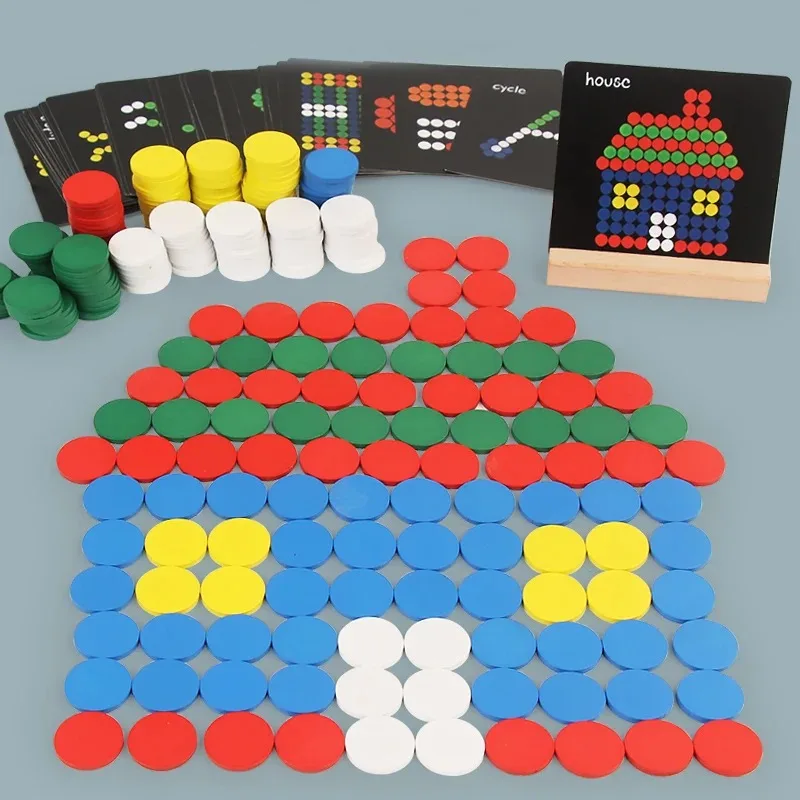 260 szt. Koło kreatywne Puzzle Montessori kolorowe drewniane zabawki kolorowa gra poznawcza przedszkole wczesna edukacja prezent dla dzieci