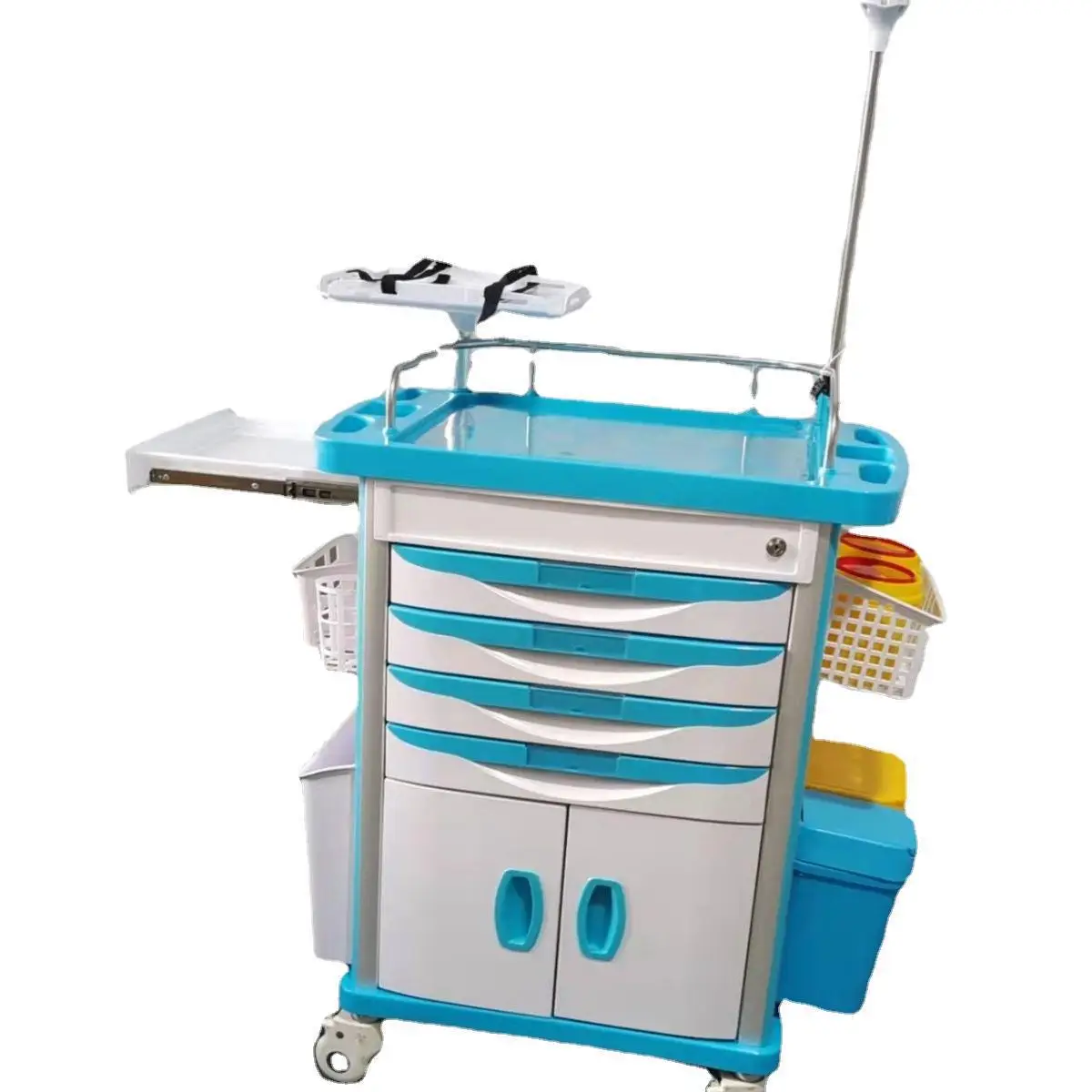 Four-Drawer Double-Door Thickened Hospital Rescue Carriage Multi-Functional Abs Medical Anesthesia Cart Emergency Ambulance Medi