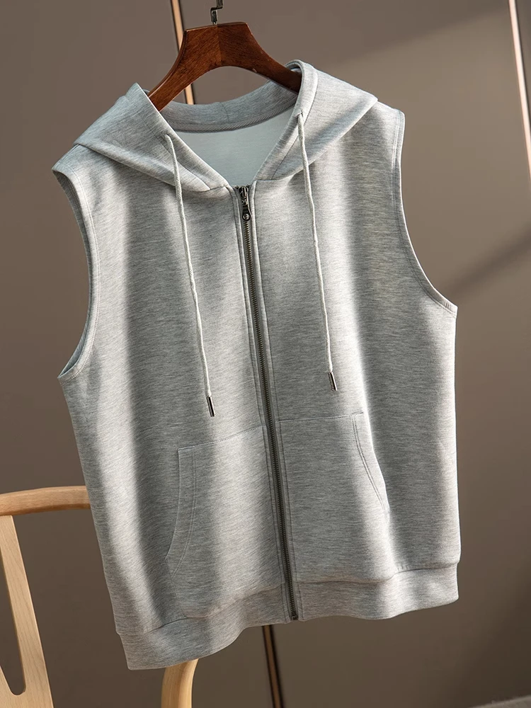 

Spring Autumn Solid Hoodies Vest Women New Casual Loose Sleeveless Hooded Vest Coats Fashion Trend All-matched Jacket