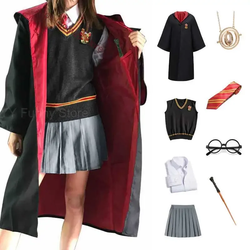 Bambini Uomini Donne Mago Casa Veste Mantello Cosplay Uniforme scolastica magica Maglione Bacchetta Maestro Pastore Granger Costume di Halloween