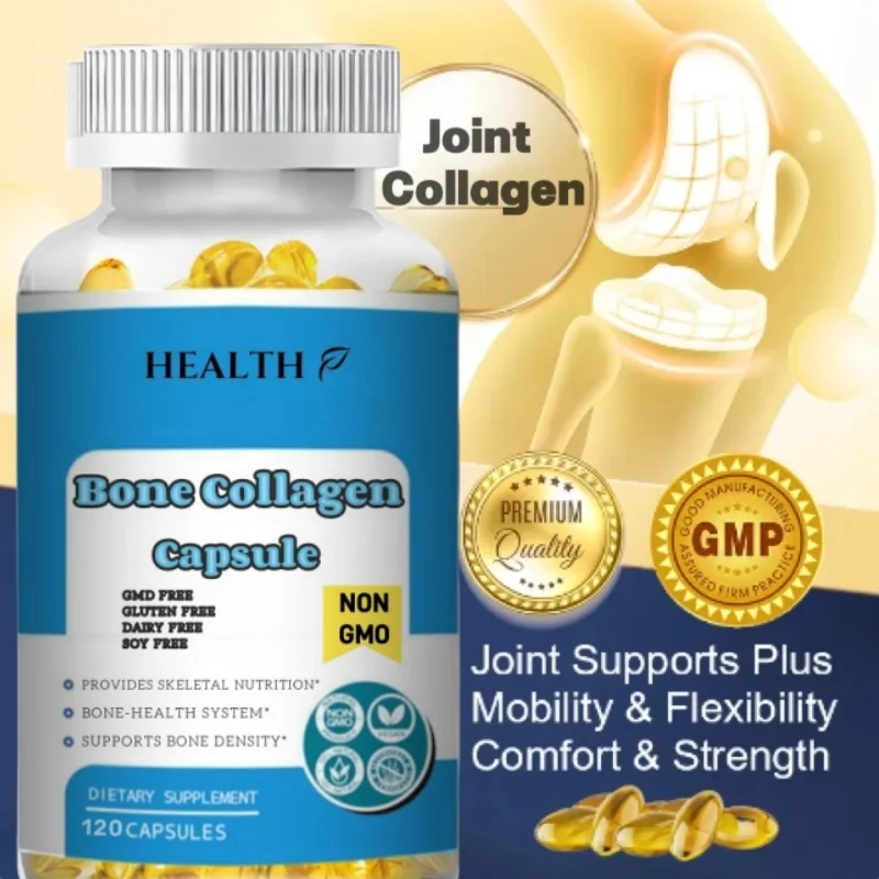 Bone Collagen Capsules. 120 Pieces of Grass Fed Bone Fluid Collagen Peptide. Contains 3 Types of Collagen 1, 2, and 3