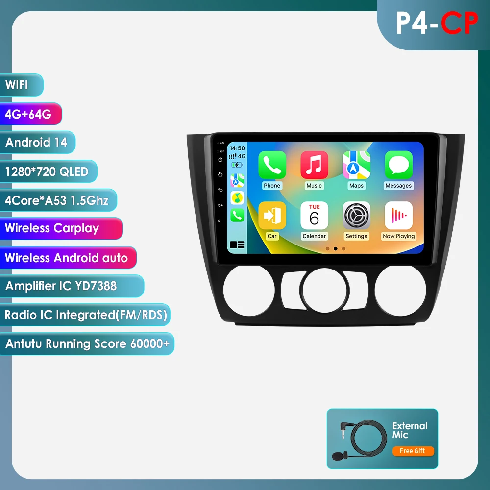 Android 14 Autoradio Voor BMW 1-Serie E87 E81 E82 E88 2004-2011 Auto Multimedia GPS Carplay 4G DSP BT 360 Camera Door Snapdragon6115